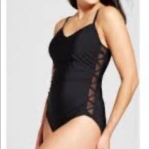 Target AquaGreen lace up side mesh inset one piece swimsuit